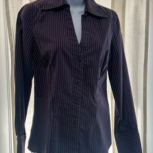 Express Black and White Striped Button Down Shirt